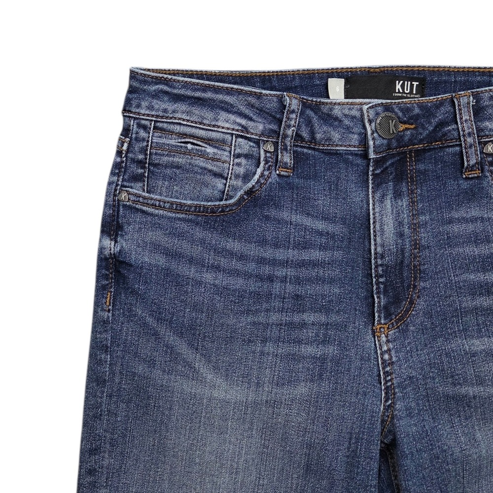 Kut from the Kloth Stella Flare Jeans Womens 6 Fray Hem Mid Rise Denim STAIN - Picture 3 of 12